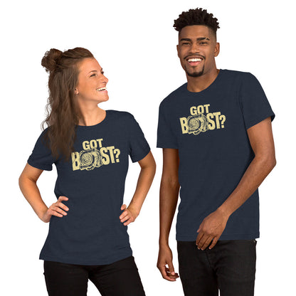 Got Boost tee, Heather Navy front view — Marque automotive apparel (3)
