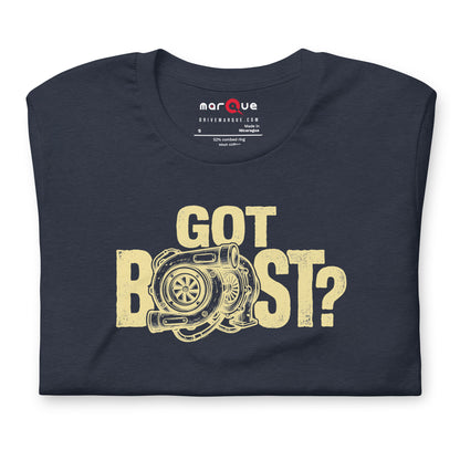 Got Boost tee, Heather Navy front view — Marque automotive apparel (2)