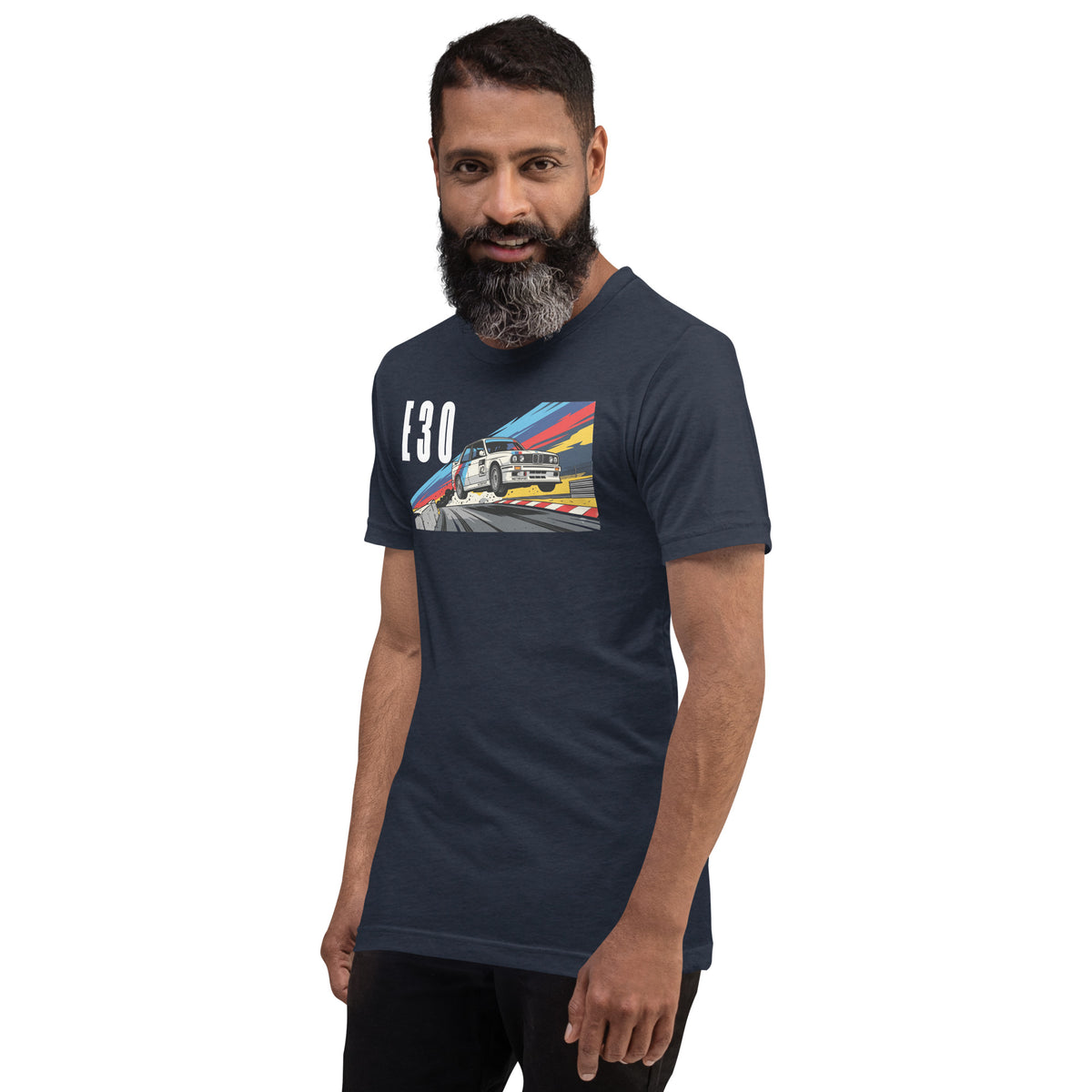 E30 Touring Car Tee — Group A Heritage graphic t-shirt, Navy front view (6) — Marque automotive apparel