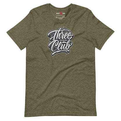 Three Pedal Club Tee — Manual Only graphic t-shirt, Heather Olive front view — Marque automotive apparel
