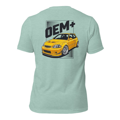 OEM+ tee, Heather Prism Dusty Blue back view — Marque automotive apparel (2)