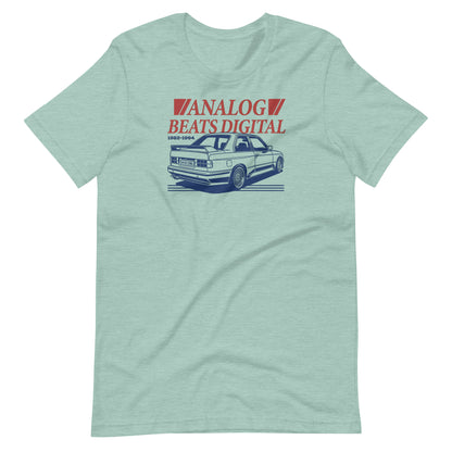 Analog Beats Digital tee, Heather Prism Dusty Blue front view — Marque automotive apparel (3)