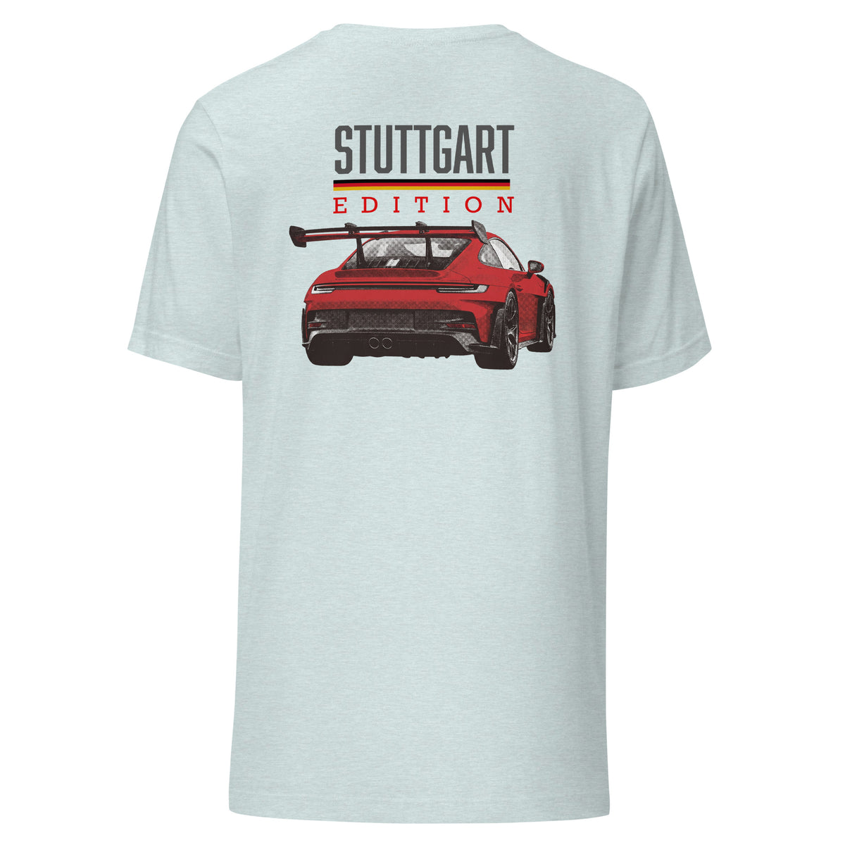 Stuttgart Edition Tee — German Precision graphic t-shirt, Heather Prism Ice Blue back view — Marque automotive apparel
