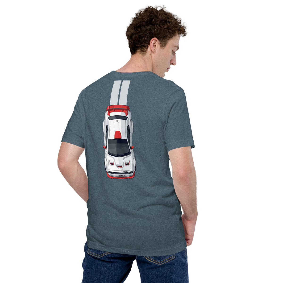Muscle Track Tee — Iron and Asphalt graphic t-shirt, Heather Slate back view — Marque automotive apparel