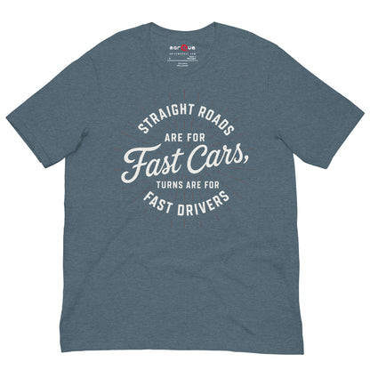 Fast Cars Fast Drivers Tee, Heather Slate front view — Marque automotive apparel