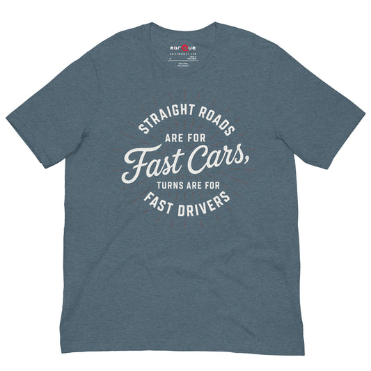 Fast Cars Fast Drivers Tee, Heather Slate front view — Marque automotive apparel