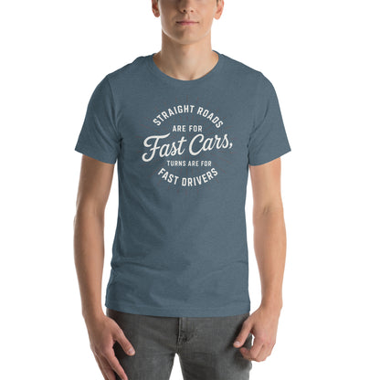 Fast Cars Fast Drivers Tee, Heather Slate front view (2) — Marque automotive apparel