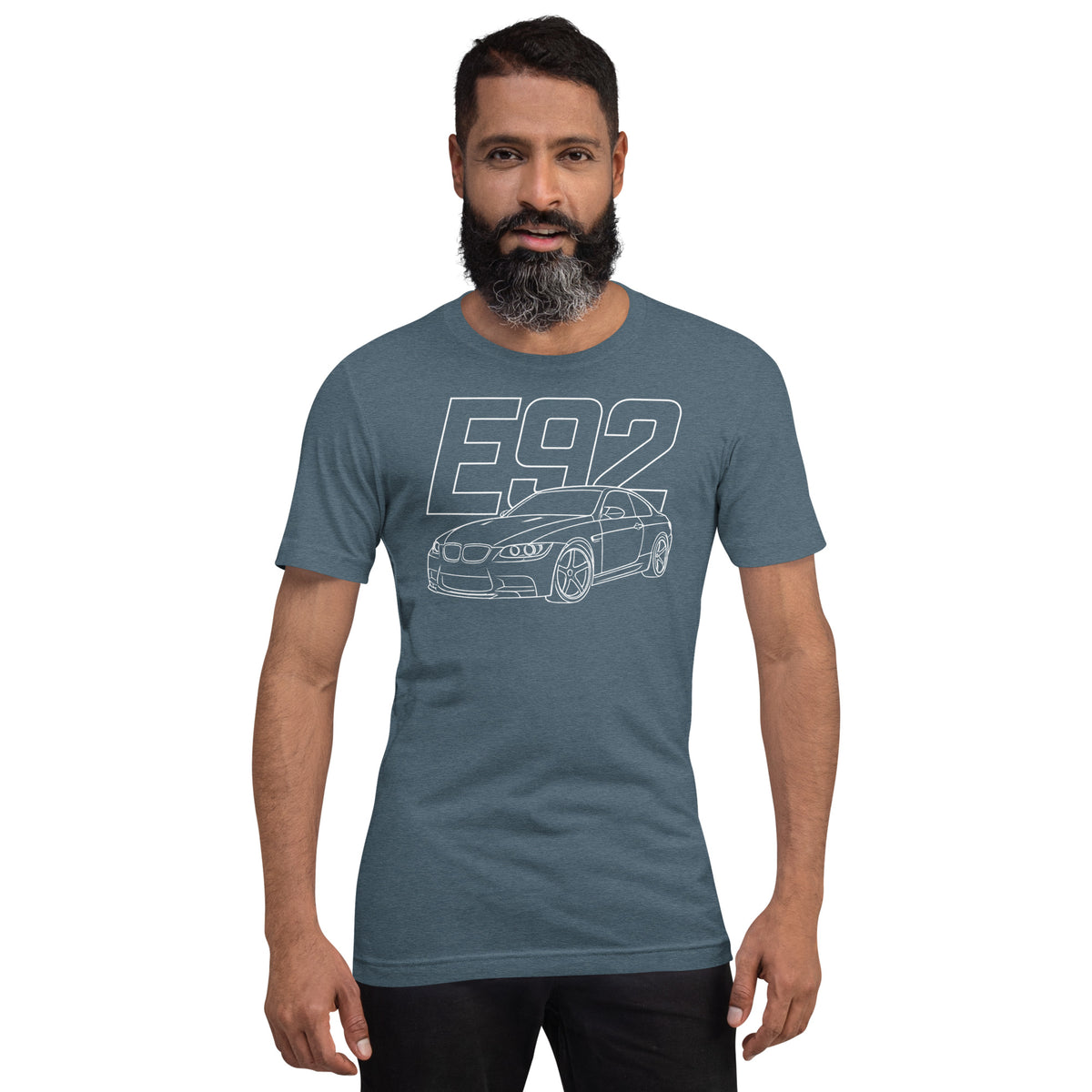E92 Tee — Naturally Aspirated V8, Heather Slate front view (2) — Marque automotive apparel