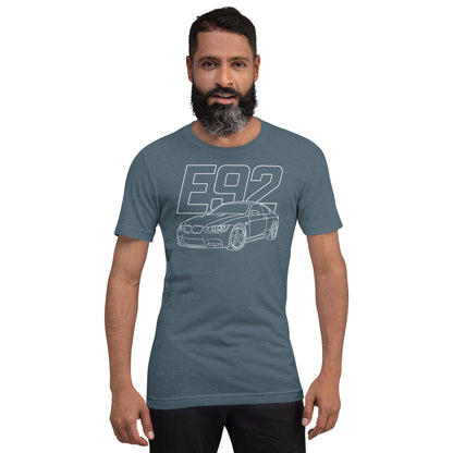 E92 Tee — Naturally Aspirated V8, Heather Slate front view (2) — Marque automotive apparel