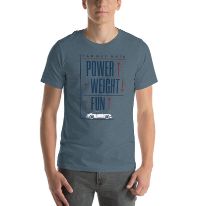 Car Guy Math t-shirt, Heather Slate front view (2) — Marque automotive apparel