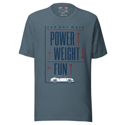 Car Guy Math t-shirt, Heather Slate front view — Marque automotive apparel