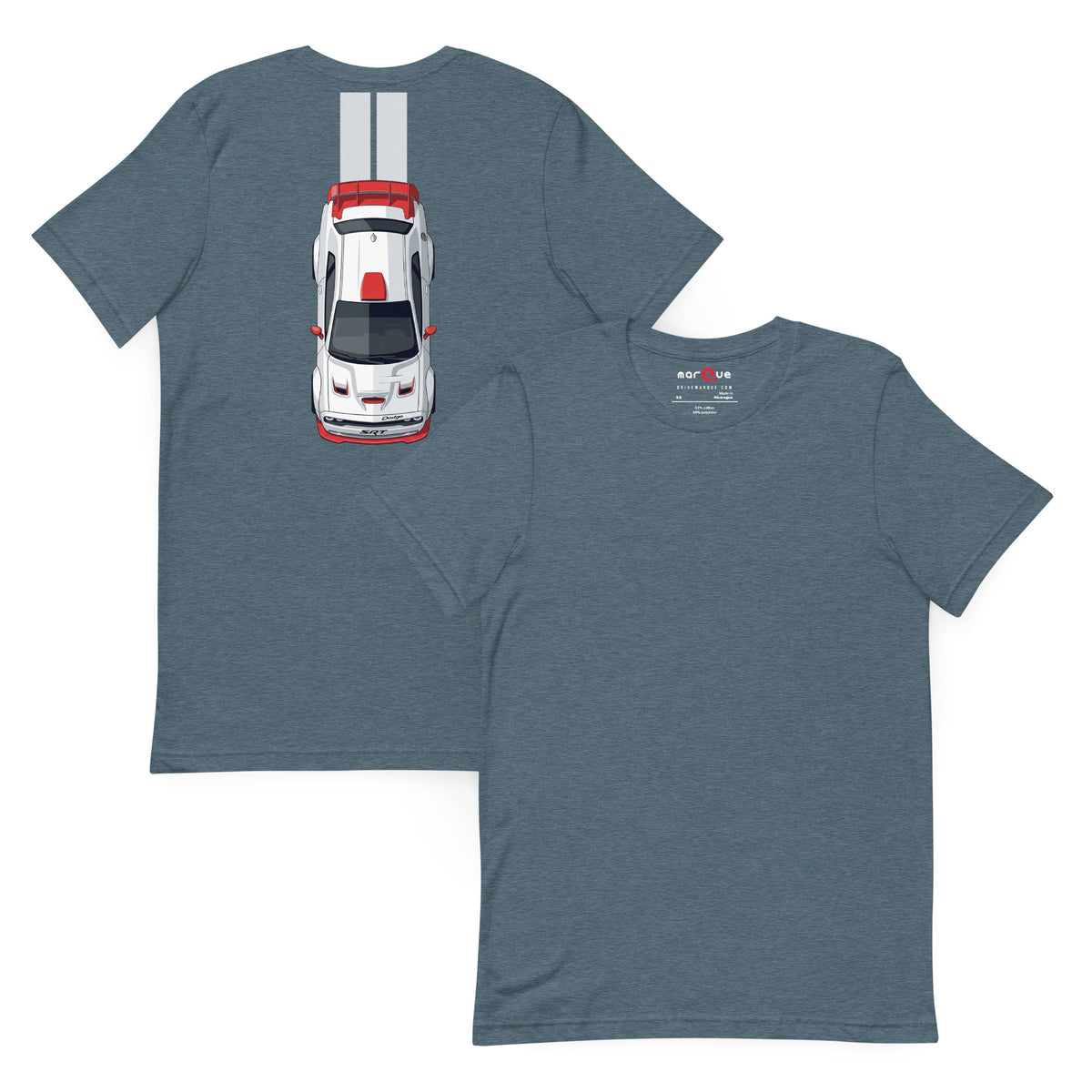 Muscle Track Tee — Iron and Asphalt graphic t-shirt, Heather Slate front and back — Marque automotive apparel
