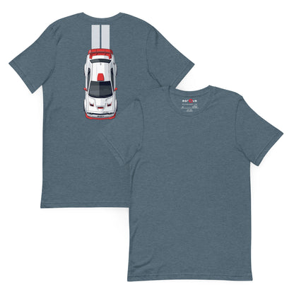 Muscle Track Tee — Iron and Asphalt graphic t-shirt, Heather Slate front and back — Marque automotive apparel