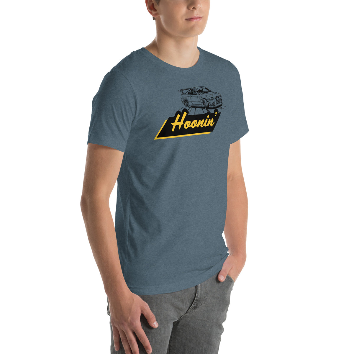 Hoonin' Tee — Sideways by Choice graphic t-shirt, Heather Slate front view (2) — Marque automotive apparel