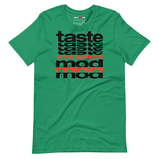 Taste Is The Ultimate Mod Tee, Kelly front view — Marque automotive apparel