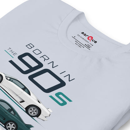 Born in the 90s tee, Light Blue print detail — Marque automotive apparel