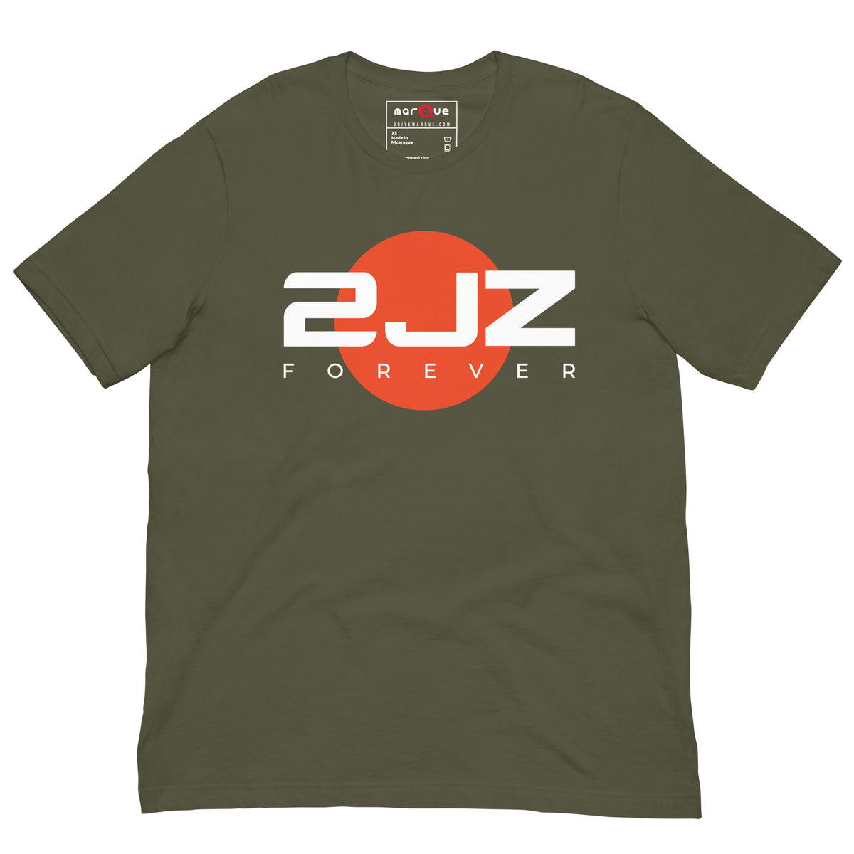 2JZ Forever Tee — Rising Sun graphic t-shirt, Military Green front view (3) — Marque automotive apparel