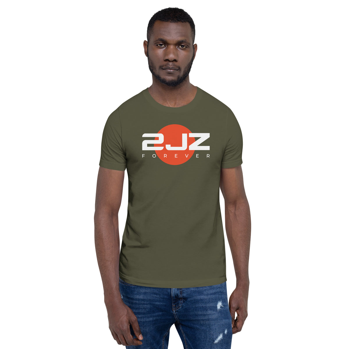 2JZ Forever Tee — Rising Sun graphic t-shirt, Military Green front view (4) — Marque automotive apparel