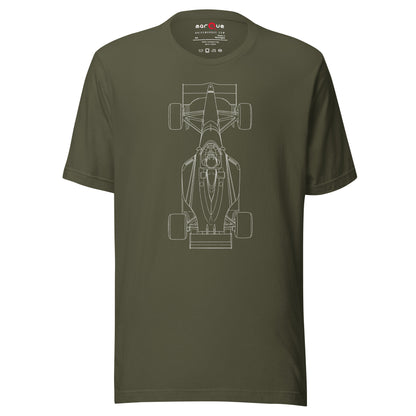 Track Ready Tee — Pre-Grid Checklist graphic t-shirt, Military Green front view — Marque automotive apparel
