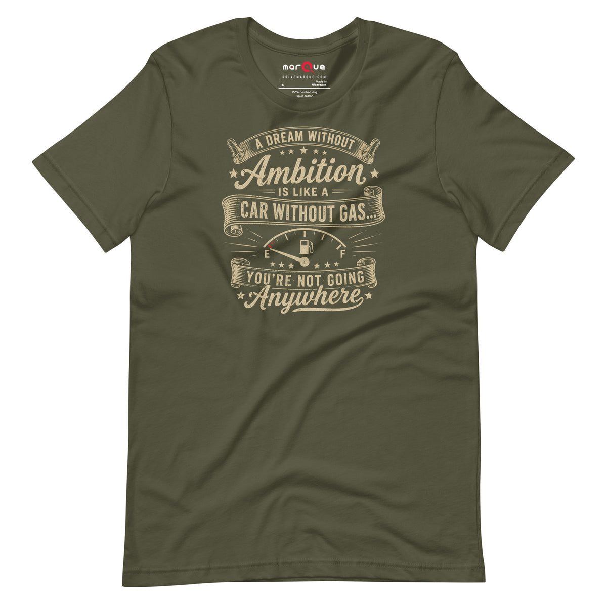 Ambition Tee, Military Green front view — Marque automotive apparel