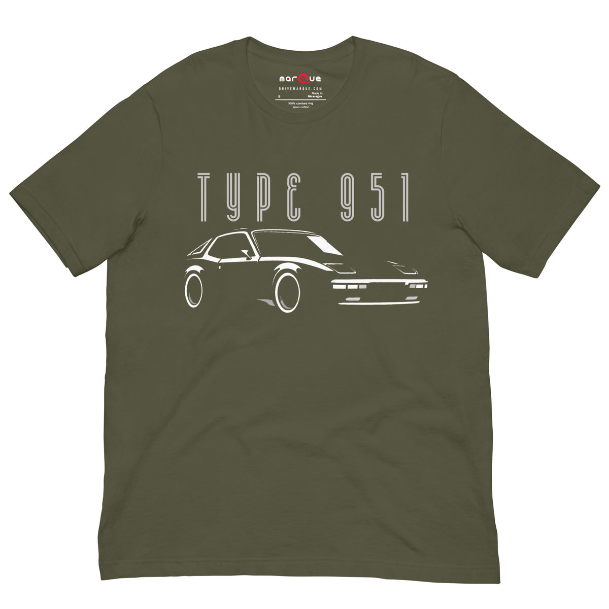 Type 951 t-shirt, Military Green front view — Marque automotive apparel