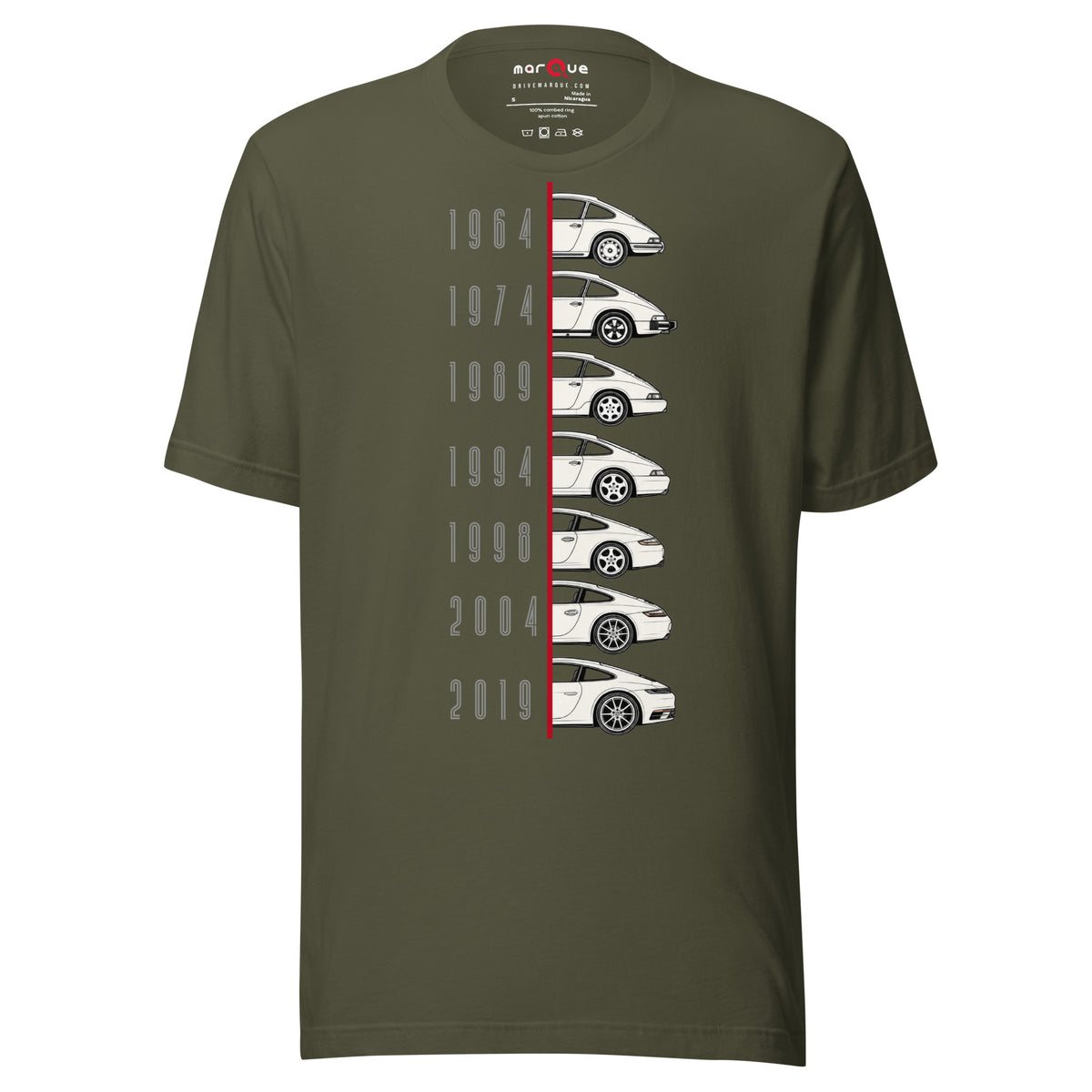 Evolution of an Icon t-shirt, Military Green front view — Marque automotive apparel