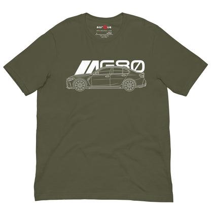 Super Sedan G80 t-shirt, Military Green front view — Marque automotive apparel