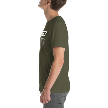 '67 Icon Tee — The Year Everything Changed, Military Green left view — 1967 muscle graphic, Marque automotive apparel
