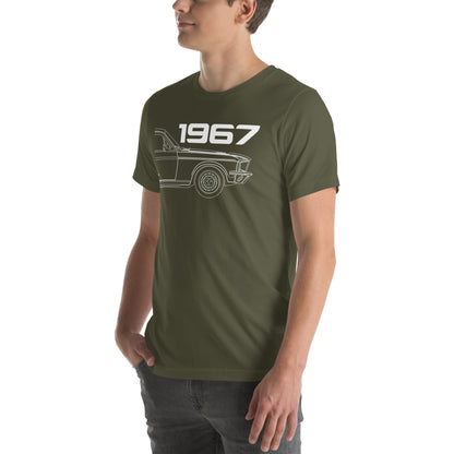 '67 Icon Tee — The Year Everything Changed, Military Green left front view — 1967 muscle graphic, Marque automotive apparel