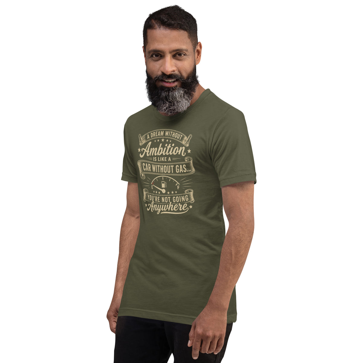 Ambition Tee, Military Green front view (2) — Marque automotive apparel