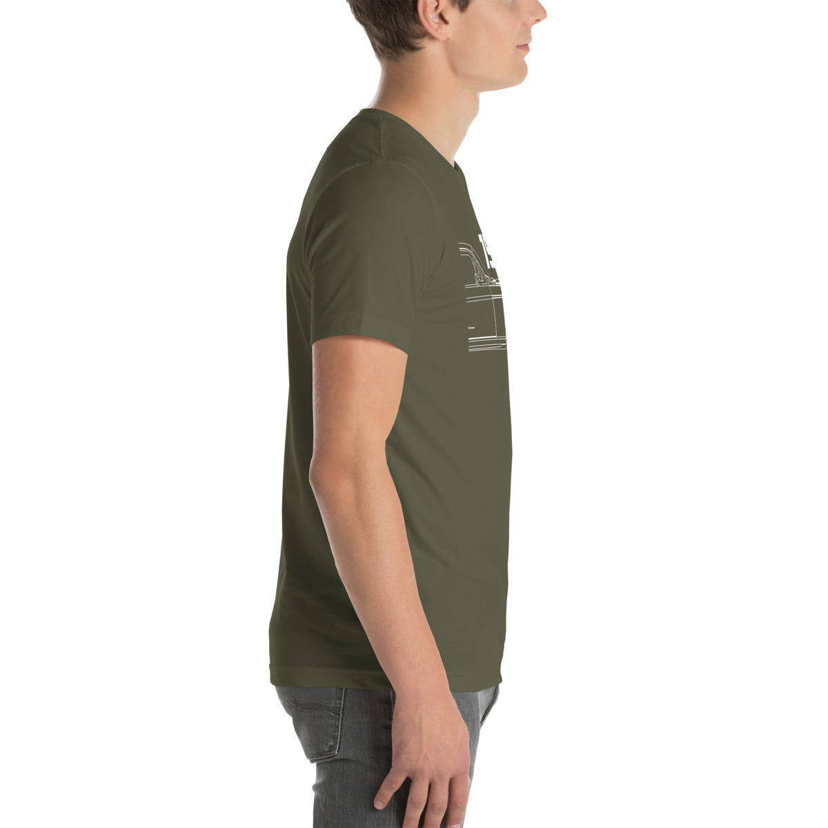 '67 Icon Tee — The Year Everything Changed, Military Green right view — 1967 muscle graphic, Marque automotive apparel