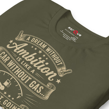 Ambition Tee, Military Green print detail — Marque automotive apparel