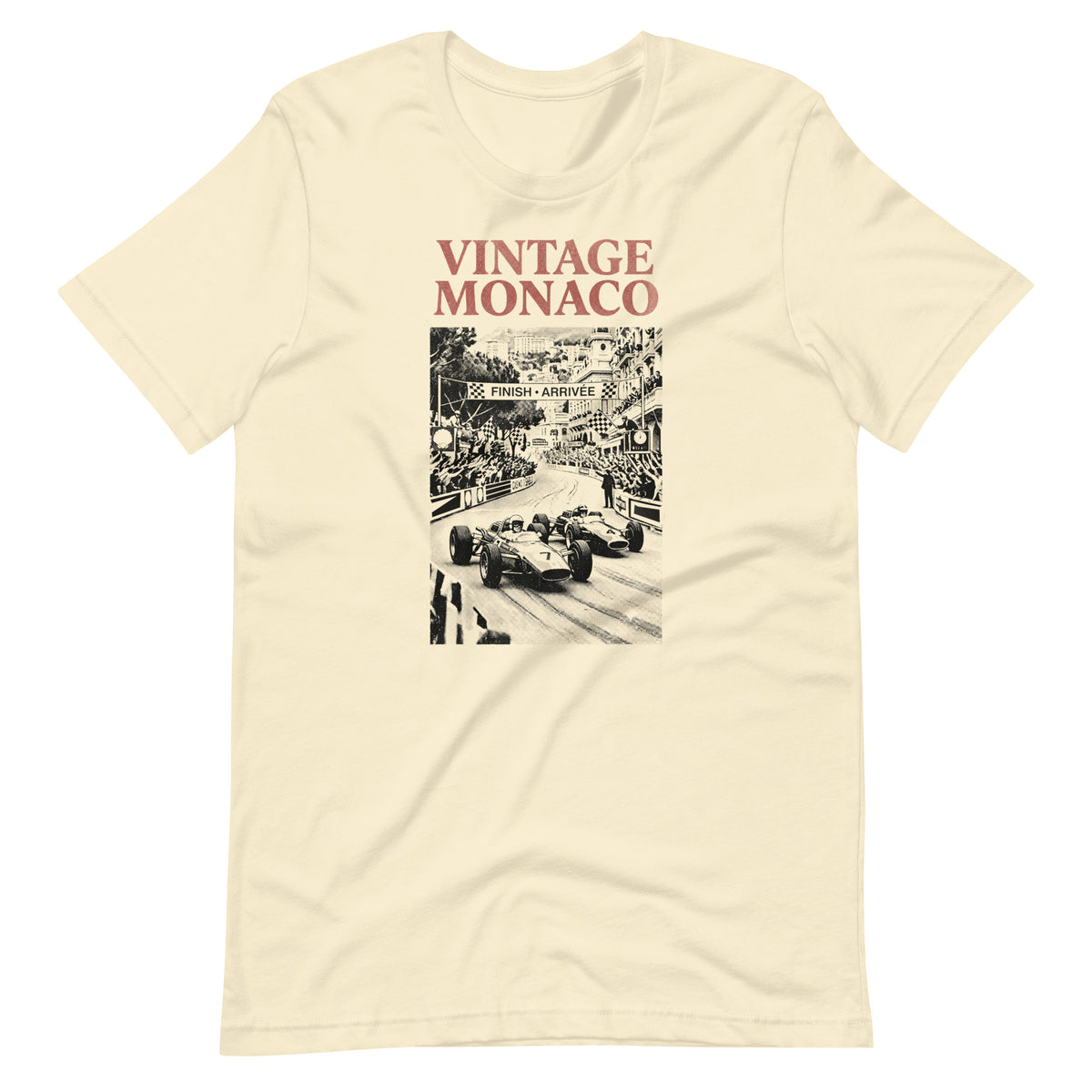 Vintage Monaco tee, Natural front view — Marque automotive apparel