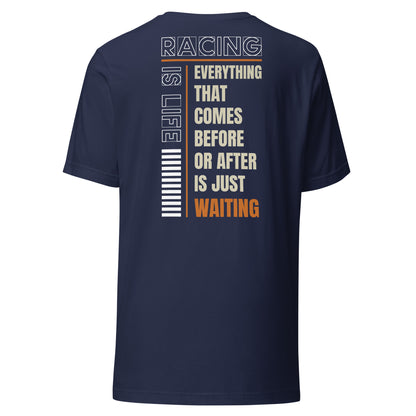 Racing Is Life Tee, Navy back view (2) — Marque automotive apparel