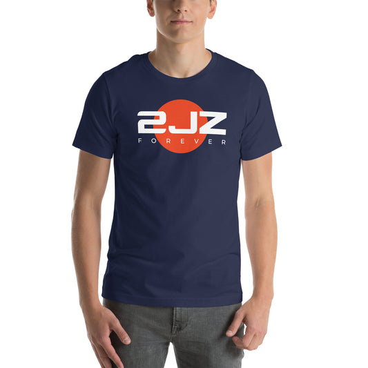 2JZ Forever Tee — Rising Sun graphic t-shirt, Navy front view — Marque automotive apparel