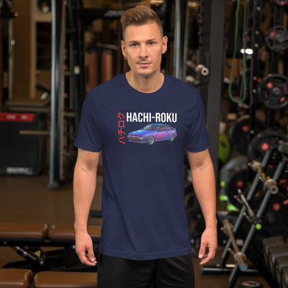 Hachi-Roku Tee — AE86 Neon graphic t-shirt, Navy front view (3) — Marque automotive apparel