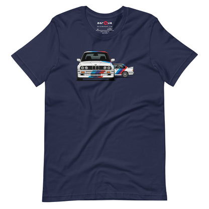 E30 Box Flare Tee — Widebody Icon graphic t-shirt, Navy front view — Marque automotive apparel