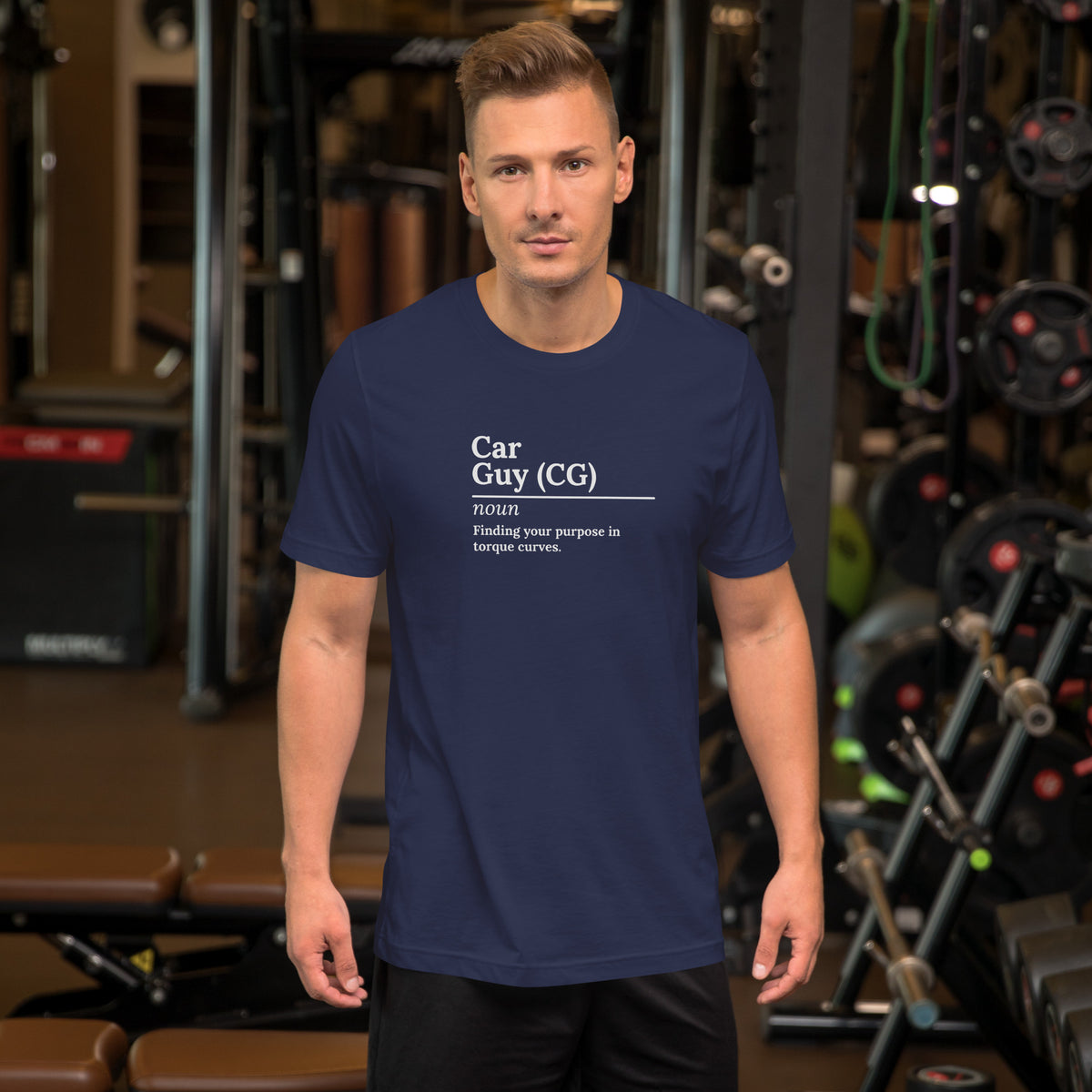 Car Guy Tee — Trackside graphic t-shirt, Navy front view (3) — Marque automotive apparel