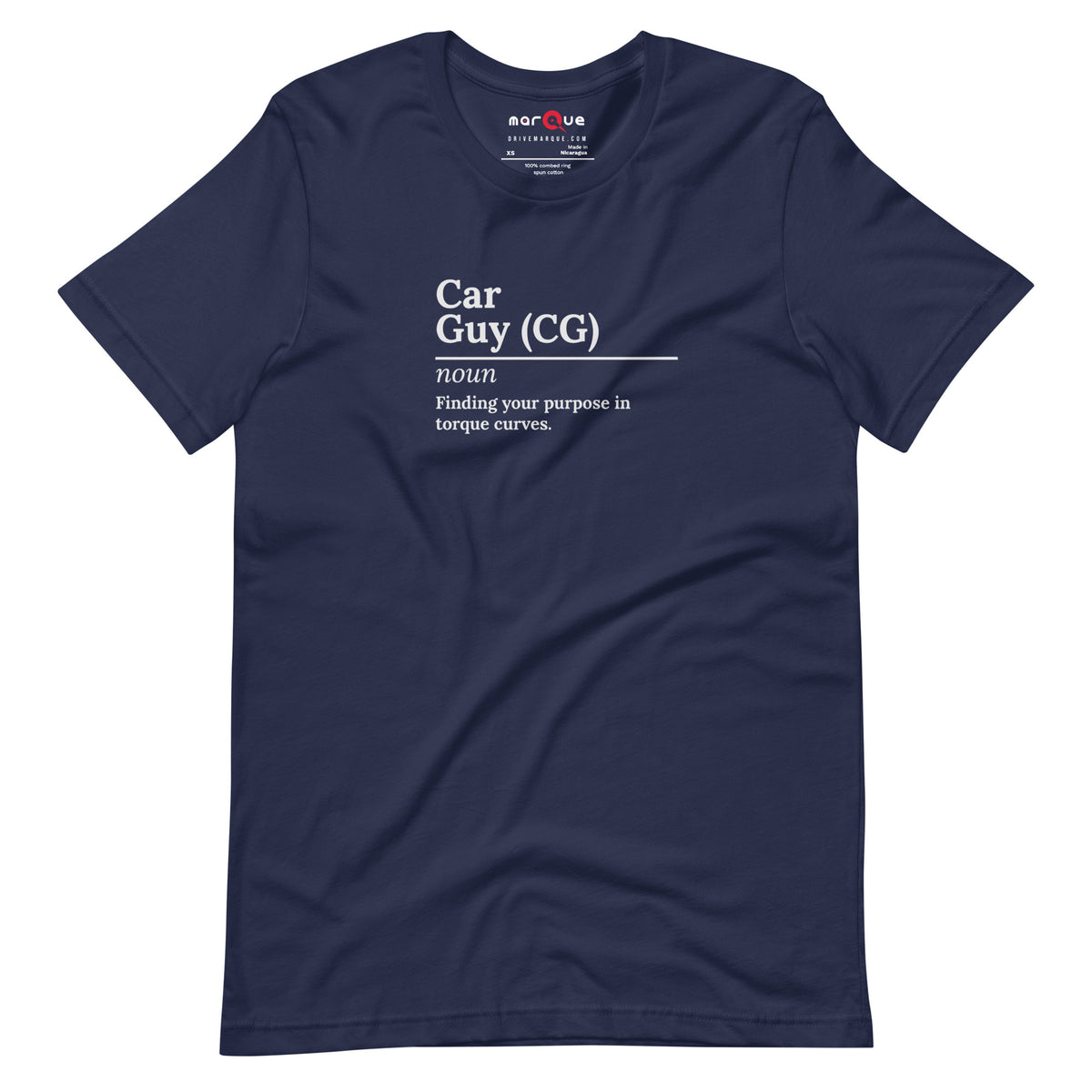 Car Guy Tee — Trackside graphic t-shirt, Navy front view — Marque automotive apparel