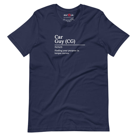 Car Guy Tee — Trackside graphic t-shirt, Navy front view — Marque automotive apparel
