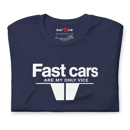 Fast Cars Are My Only Vice Tee, Navy front view — Marque automotive apparel