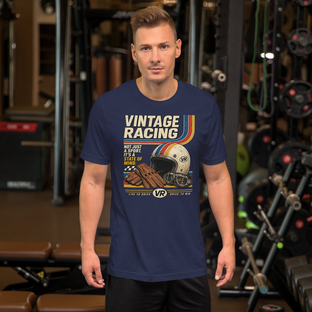 Vintage Racing Tee, Navy front view (3) — Marque automotive apparel