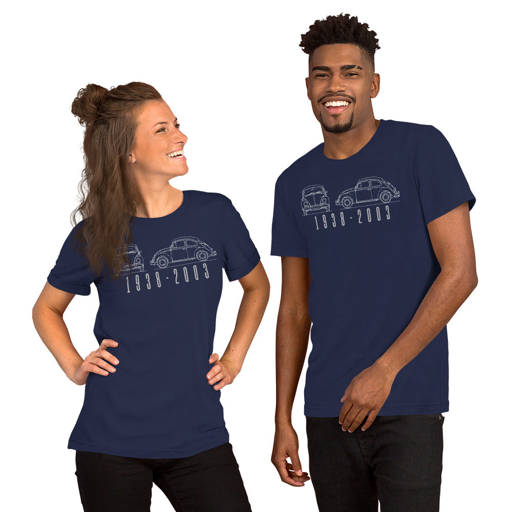 The Original Bug Tee, Navy — worn front view, Marque automotive apparel