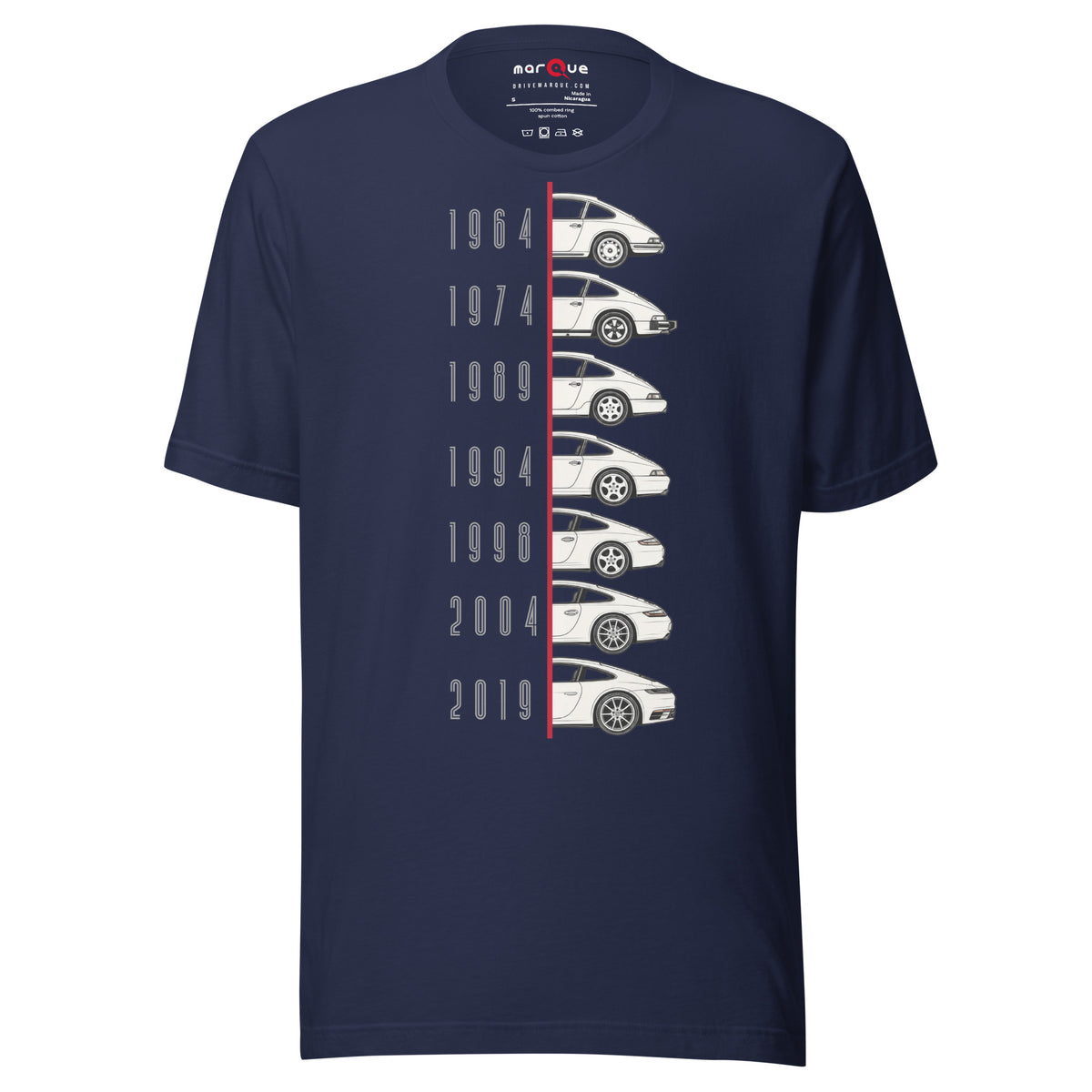 Evolution of an Icon t-shirt, Navy front view — Marque automotive apparel
