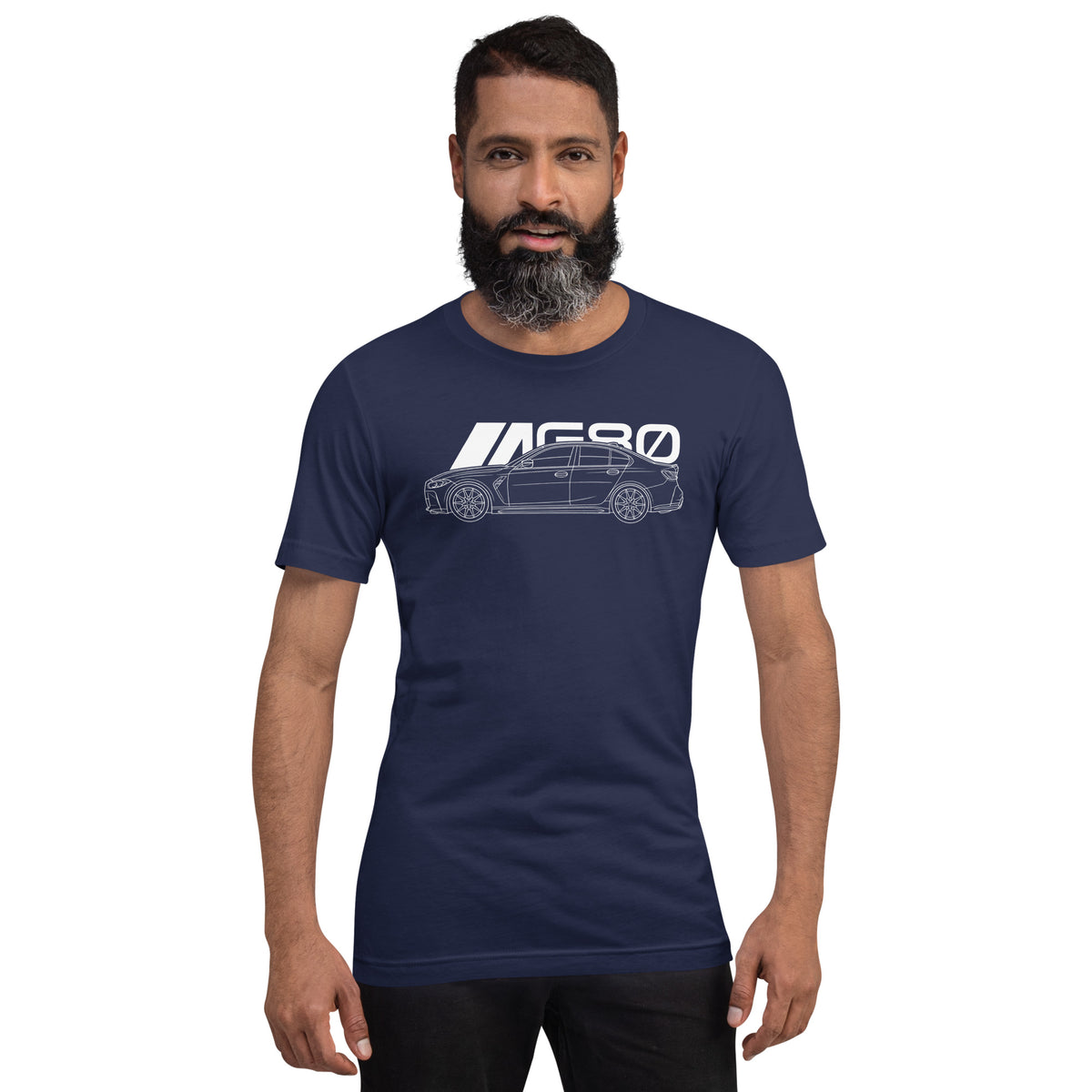 Super Sedan G80 t-shirt, Navy front view (2) — Marque automotive apparel