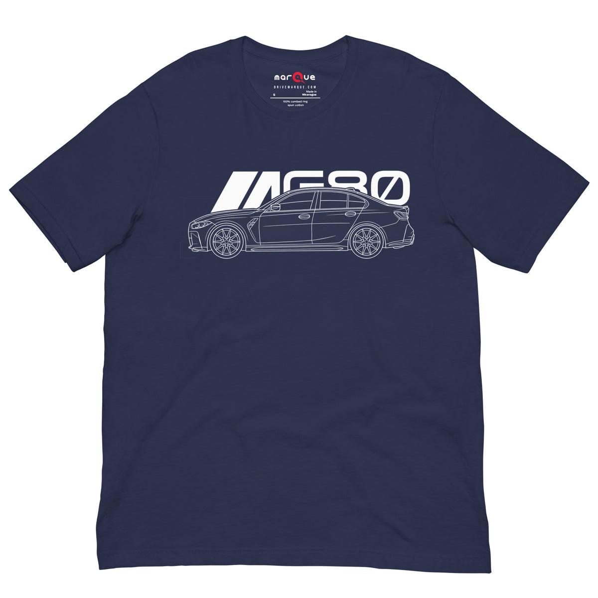 Super Sedan G80 t-shirt, Navy front view — Marque automotive apparel