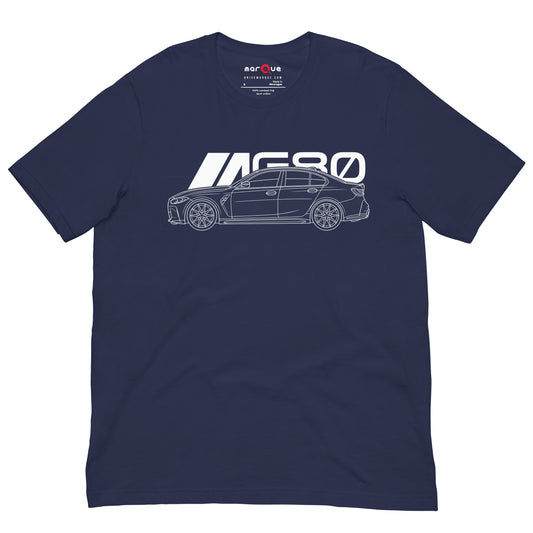 Super Sedan G80 t-shirt, Navy front view — Marque automotive apparel