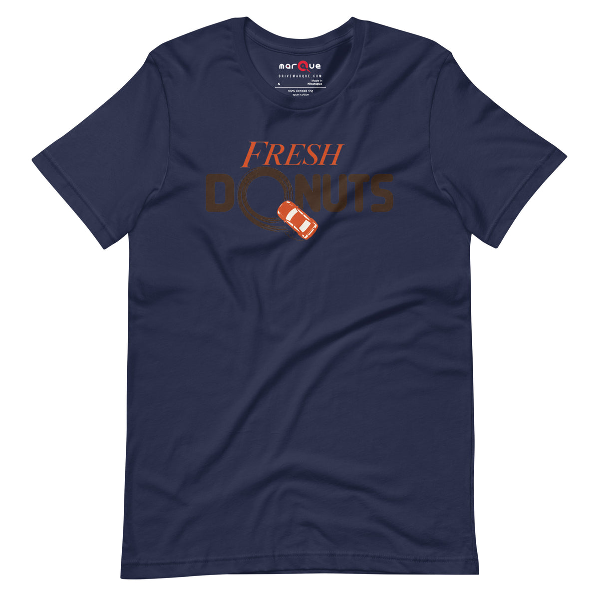 Fresh Donuts t-shirt, Navy front view (2) — Marque automotive apparel