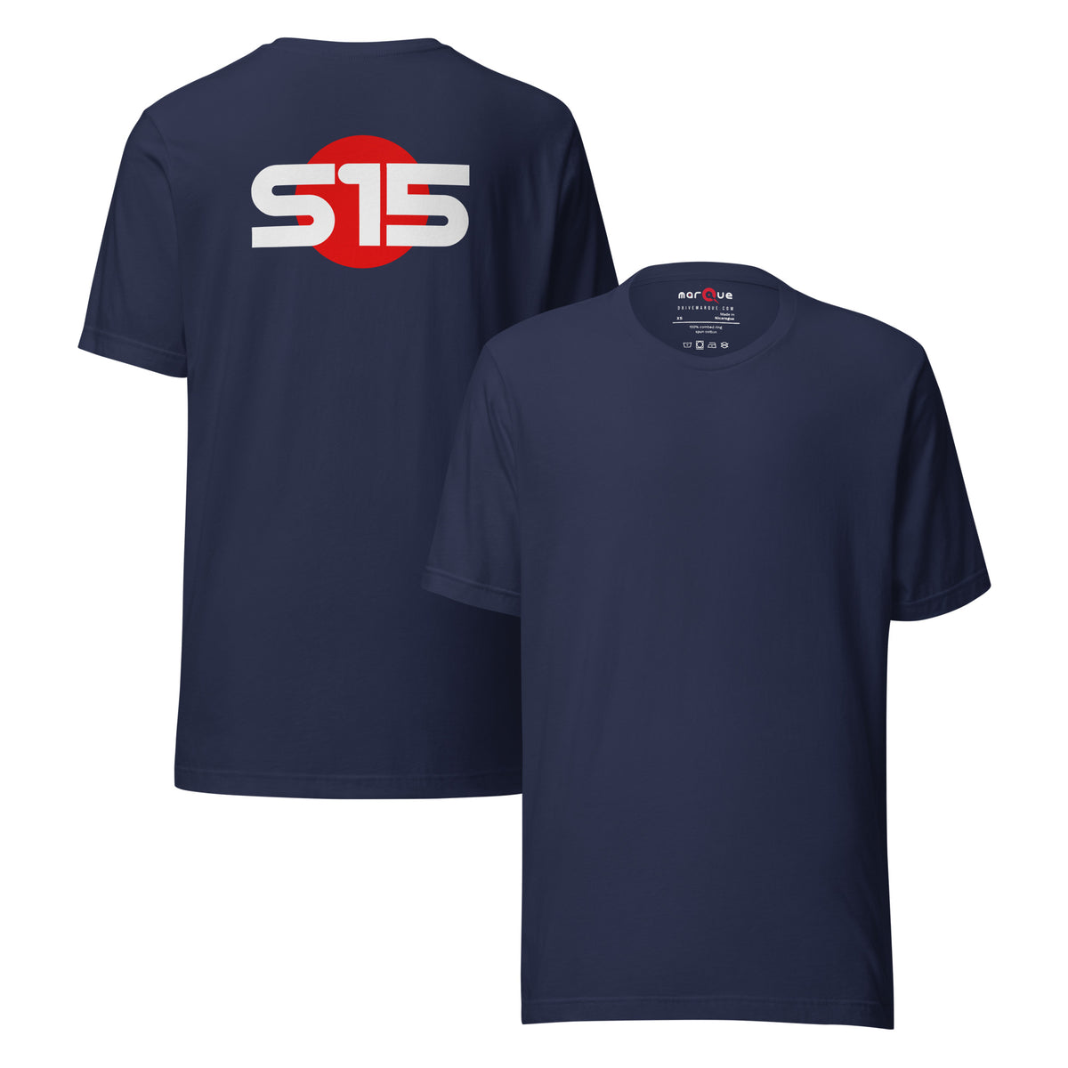 S15 Tee — Final Silhouette graphic t-shirt, Navy front and back — Marque automotive apparel