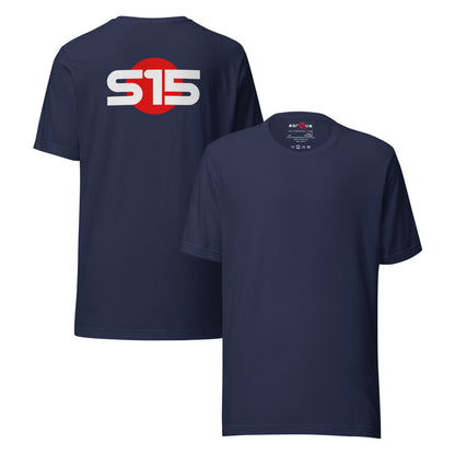 S15 Tee — Final Silhouette graphic t-shirt, Navy front and back — Marque automotive apparel